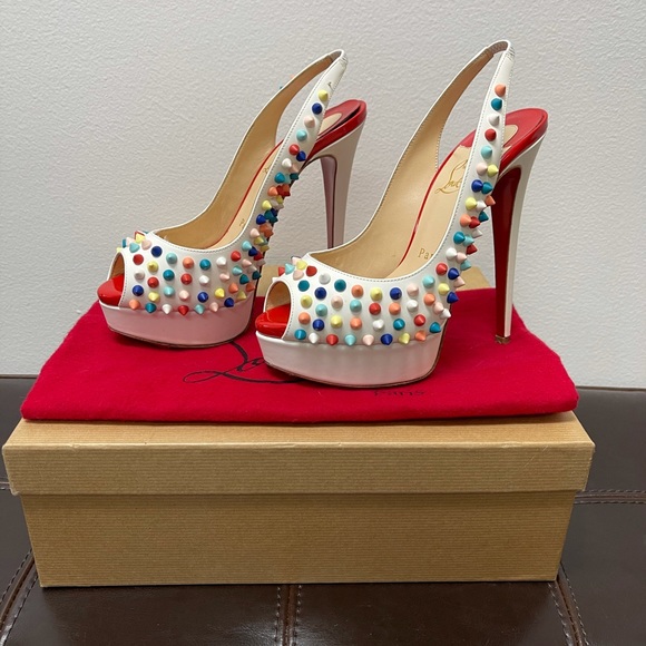 ***SOLD*** Christian Louboutin Lady Peep Sling Spike Pumps 36 - Picture 3 of 15